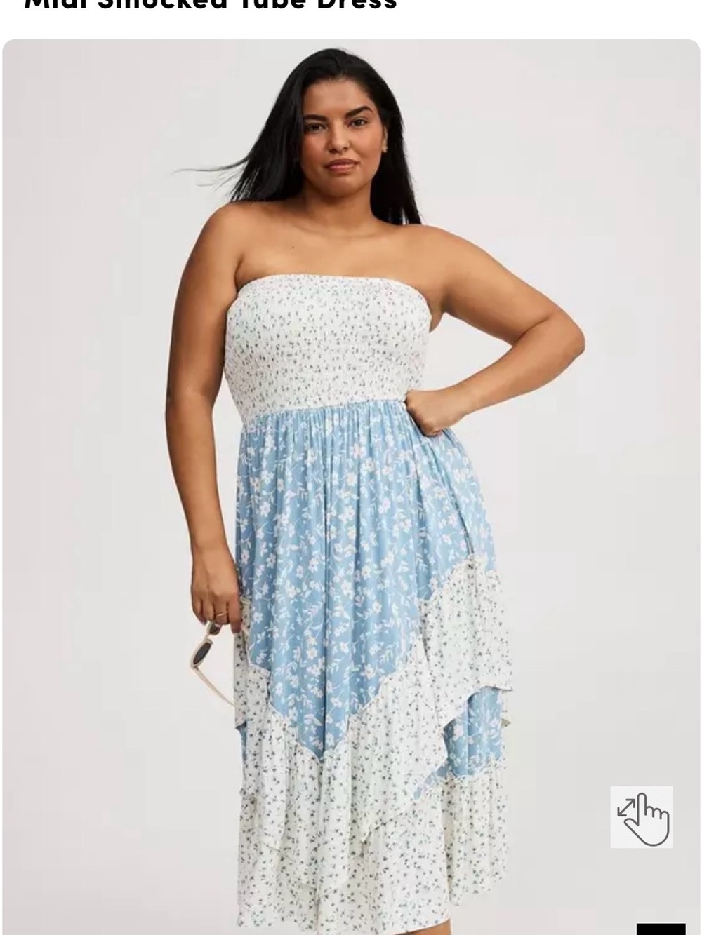 torrid NWT Blue & White Floral Smocked Tube Midi Dress - Picture 6 of 11